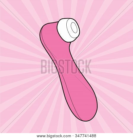 Drawing Of The Most Famous Dildo For Women. Clitoris Sucker With Pink Flash Background.