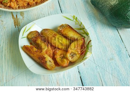 Matoke Stew., Kenyan Cuisine, Traditional Assorted African Dishes, Top View.