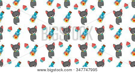 Fairytale Pattern Seamless. Alice In Wonderland. Through The Looking Glass. Cheshire Cat And A Bottl