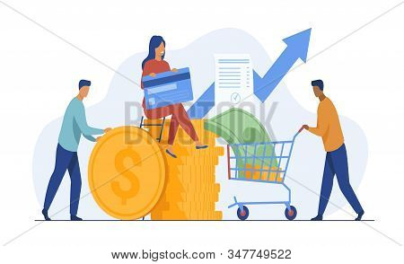 People Investing Their Money In Venture Fund Vector Illustration. Business People Financing High Pot