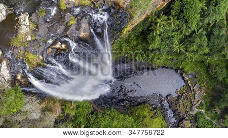 Aerial View Over Purling Brook Falls, Located In Springbrook National Park, Gold Coast Hinterland