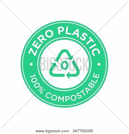 Zero Plastic Icon. 100hundred Percent Compostable Symbol.