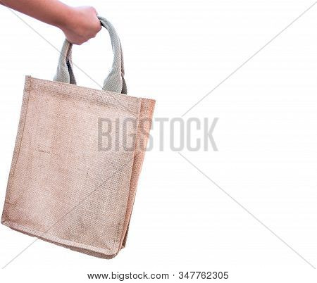 Asian Girls Use Cloth Bags On Isolated White Background. The Concept Of Reducing Plastic Waste And S