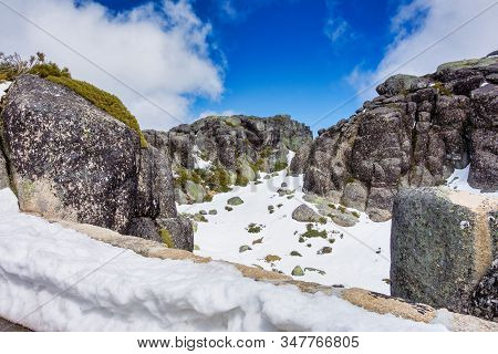 Landscape With Snow In The Serra Da Estrela. County Of Guarda. Portugal