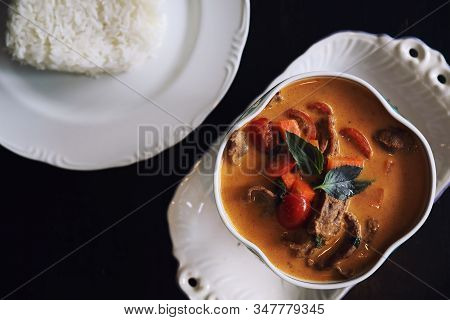 Roasted Duck In Red Curry With Rice , Traditional Thai Food