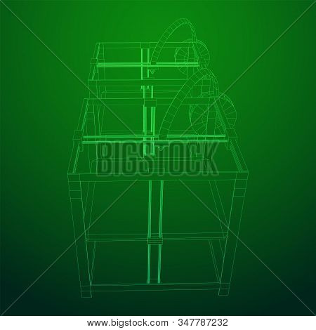 3d Printer Wireframe Low Poly Mesh Vector Illustration
