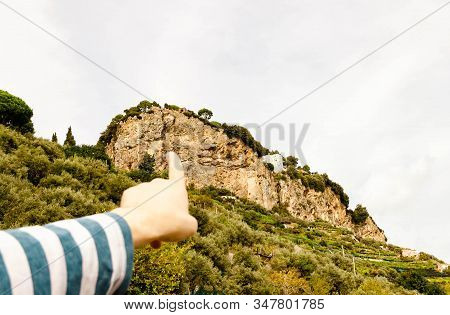 View To Villa Cimbrone, Ravello From Atrani, Amalfi Coast, Italy On Natural Background. Selective So