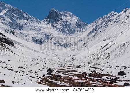 Natural Monument El Morado. Mountain El Morado And Valley, In Cajón Del Maipo, Central Andes Of Chil