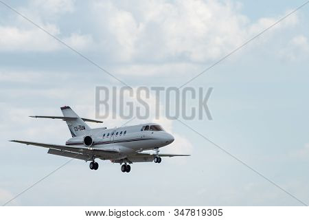 July 2, 2019, Moscow, Russia. Airplane Raytheon Hawker 750 Netjets Europe Airline At Vnukovo Airport