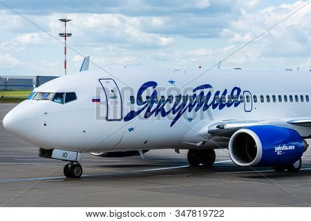 July 2, 2019, Moscow, Russia. Airplane Boeing 737-700 I Yakutia Airlines At Vnukovo Airport In Mosco
