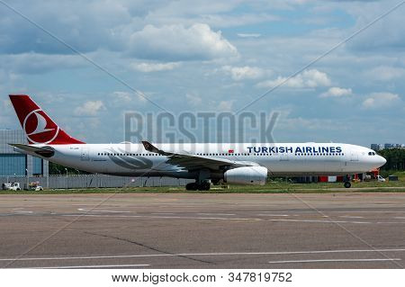 July 2, 2019, Moscow, Russia. Airplane Airbus A330-300 Turkish Airlines At Vnukovo Airport In Moscow