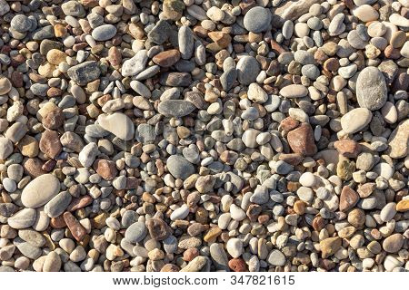 Multicolor Of Pebble Stones Texture Background, Can Use For Wallpaper Decoration, Vintage Style. Sur