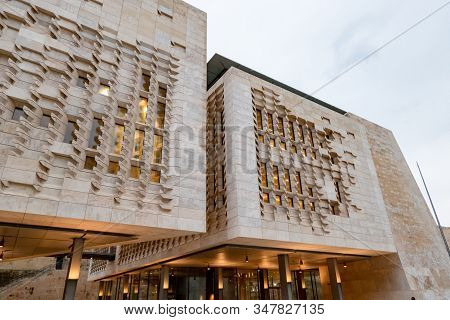 Valletta, Malta - October 28, 2019: The Modern Contemporary Building Of The Maltese Parliament House