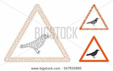 Mesh Bird Warning Model With Triangle Mosaic Icon. Wire Frame Polygonal Mesh Of Bird Warning. Vector