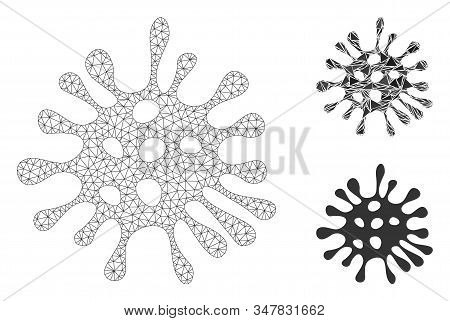 Mesh Microbe Model With Triangle Mosaic Icon. Wire Carcass Triangular Mesh Of Microbe. Vector Compos