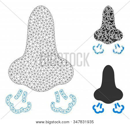 Mesh Nose Breath Model With Triangle Mosaic Icon. Wire Frame Polygonal Mesh Of Nose Breath. Vector M