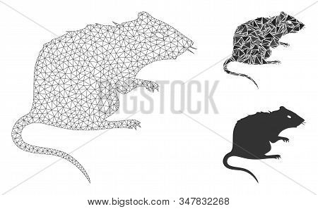 Mesh Rat Model With Triangle Mosaic Icon. Wire Carcass Triangular Network Of Rat. Vector Mosaic Of T