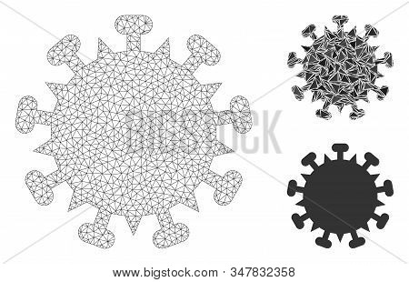 Mesh Sars Virus Model With Triangle Mosaic Icon. Wire Carcass Polygonal Mesh Of Sars Virus. Vector C