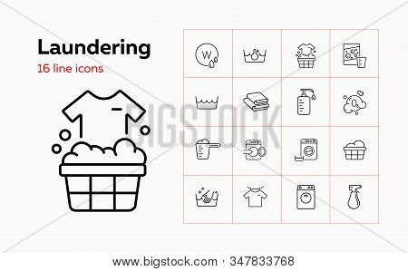 Laundering Line Icon Set. Foam, Soap, Powder, Basing. Laundry Concept. Can Be Used For Topics Like G