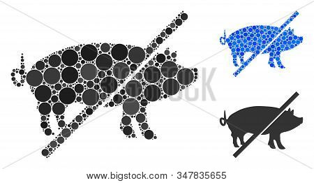 No Pork Mosaic Of Filled Circles In Variable Sizes And Color Hues, Based On No Pork Icon. Vector Fil