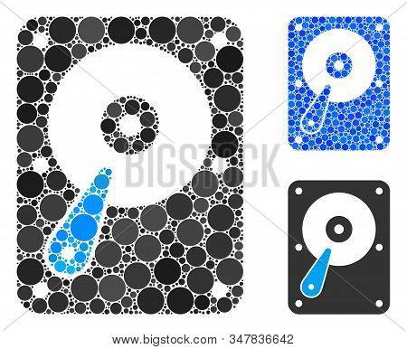 Hard Disk Mosaic Of Filled Circles In Variable Sizes And Shades, Based On Hard Disk Icon. Vector Fil