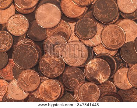 Image Full Of Euro Cents, Copper Coin, One And Two Cents Coin Will Be Dismissed By Ecb