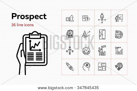 Prospect Icons. Set Of Line Icons. Partnership, Success, Solution. Progress Concept. Vector Illustra