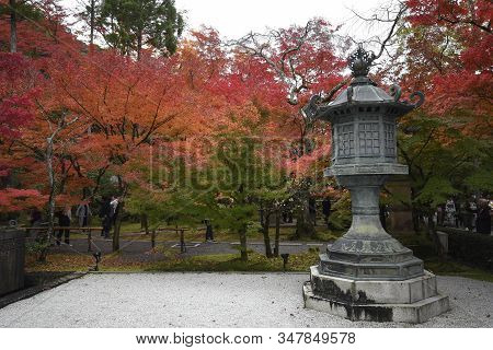 Kyoto, Japan- 24 Nov, 2019: An Ancient Lantern At Eikando Shrine In Kyoto Japan. Eikando Formally Kn