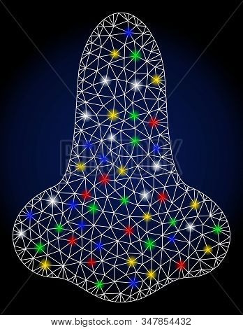 Glowing Mesh Nose With Glare Effect. Abstract Illuminated Model Of Nose. Shiny Wire Frame Polygonal 