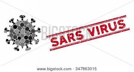Mosaic Sars Virus Icon And Corroded Stamp Watermark With Sars Virus Phrase Between Double Parallel L