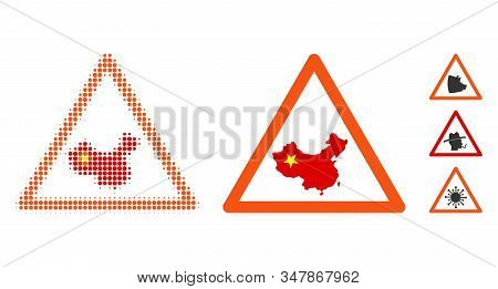 Chinese Warning Halftone Vector Icon And Solid Version. Illustration Style Is Dotted Iconic Chinese 
