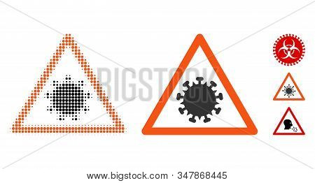Sars Virus Warning Halftone Vector Icon And Solid Version. Illustration Style Is Dotted Iconic Sars 