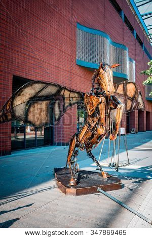 Artprize - Grand Rapids, Mi /usa - October 10th 2016: Giant Animated Winged Pegasus Statue On Displa