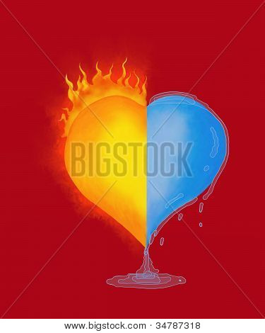 schmelzende Herz mit Liebe auf rotem Hintergrund