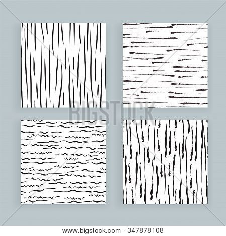 Set Of Abstract Samless Patterns Of Doodles, Lines, Memphis Elements. Simple Abstract Pattern Backgr