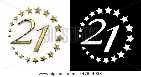 Number 21 (number Twenty-one) Anniversary Celebration Design With A Circle Of Golden Stars On A Whit