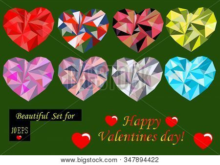 Polygonal Hearts Set On A Green Background