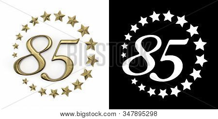 Number 85 (number Eighty-five) Anniversary Celebration Design With A Circle Of Golden Stars On A Whi