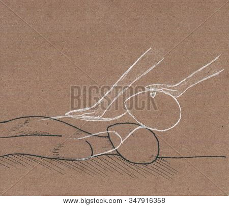 Esoteric And Magic Illustration Of A Human In Graphics. Soul And Body Splitting. Figure Black Pen Is