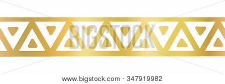 Geometric Seamless Vector Border Golden Metallic Triangles. Gold Foil Triangle Repeating Pattern. Ha