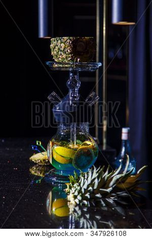 Manufacturing Of Hookah In The Pineapple. The Cut Pineapple Lies In The Bowl Of The Hookah. Round Ho