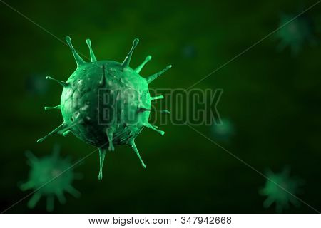 3D Rendering Microscope Virus Close Up. 3D Illustration Viruses Causing Infectious Diseases, Decreas