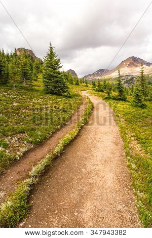 View Of Cirque Peak From The Hiking Trail To Helen Lake In Banff National Park, Alberta, Canada