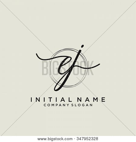 Ej Initial Handwriting Logo With Circle Template Vector.