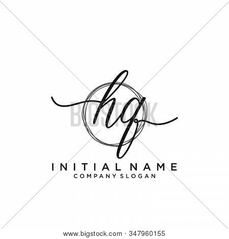Hq Initial Handwriting Logo With Circle Template Vector.