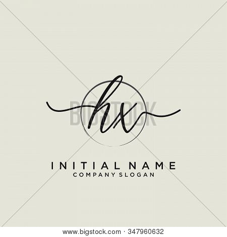 Hx Initial Handwriting Logo With Circle Template Vector.