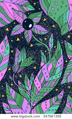 Belladonna - Floral Illustration. Colorful Plant Drawing. Graphic Psychedelic Multicolored Line Art.