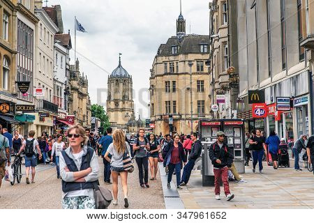 Oxford, Great Britain - May 21, 2014: Cornmarket Street Is The Main Shopping Street In The Pedestria
