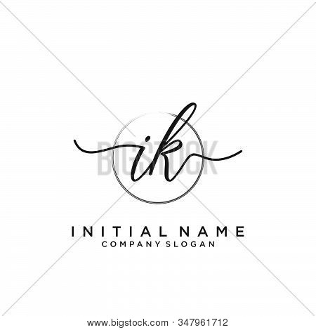 Ik Initial Handwriting Logo With Circle Template Vector.
