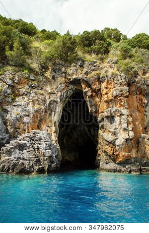 Pozzallo Caves Near Camerota From The Sea, Campania, Italy